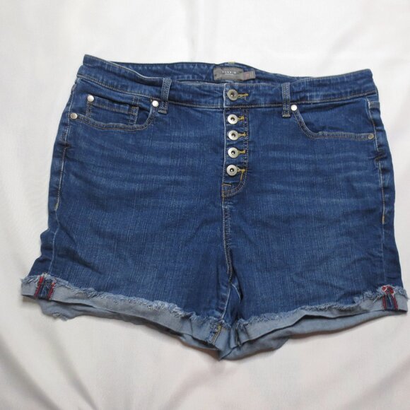 TORRID womens SHORTS denim JEAN blue HIGH WAIST button-fly FRAYED SIZE 18 - Picture 1 of 10
